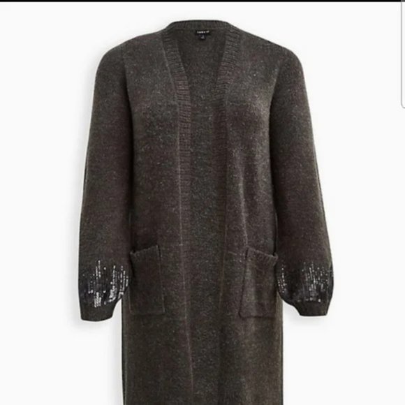 Torrid Grey Long Line Sequin Duster Cardigan Size 4 - Picture 4 of 7